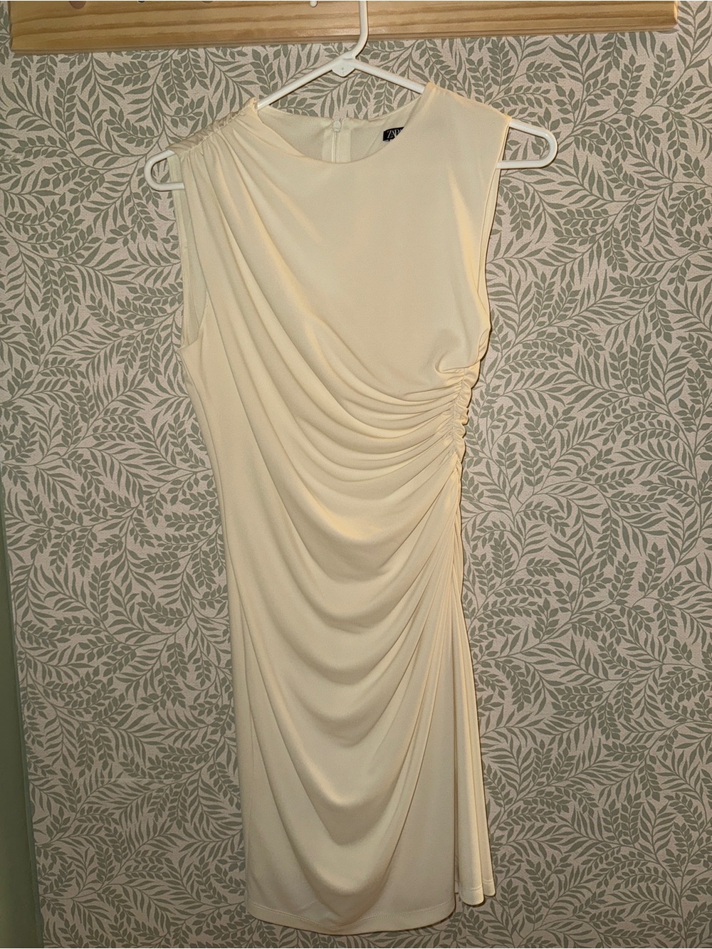 Zara Cream Sleeveless Draped Midi Dress